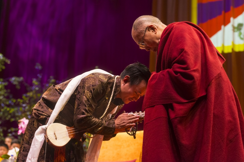 Dalai Lama with Ngawang Lodup at the O2 Arena, London